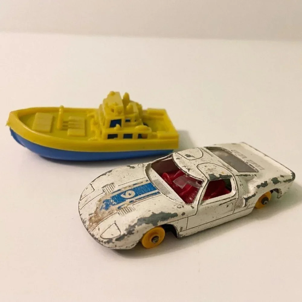 Vintage Boat Toy Hong Kong and Matchbox Series No 41 Ford GT Toy Car As Is